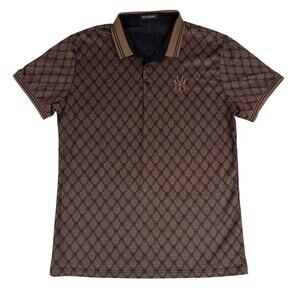 Shanbao Men's Polo Shirt Brown Monogram Print Size L - Cotton Blend